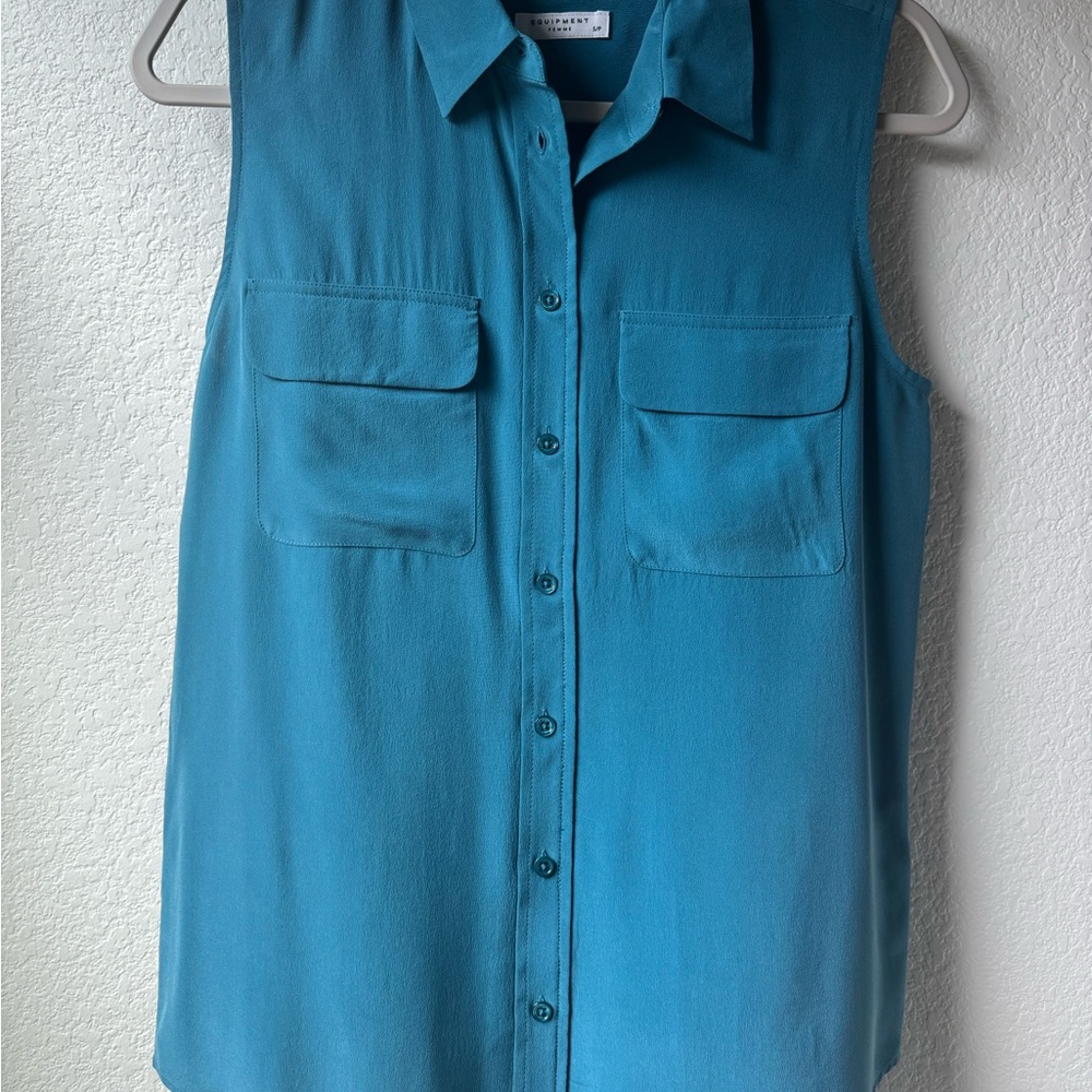 Equipment Turquoise Sleeveless Button-Down Shirt